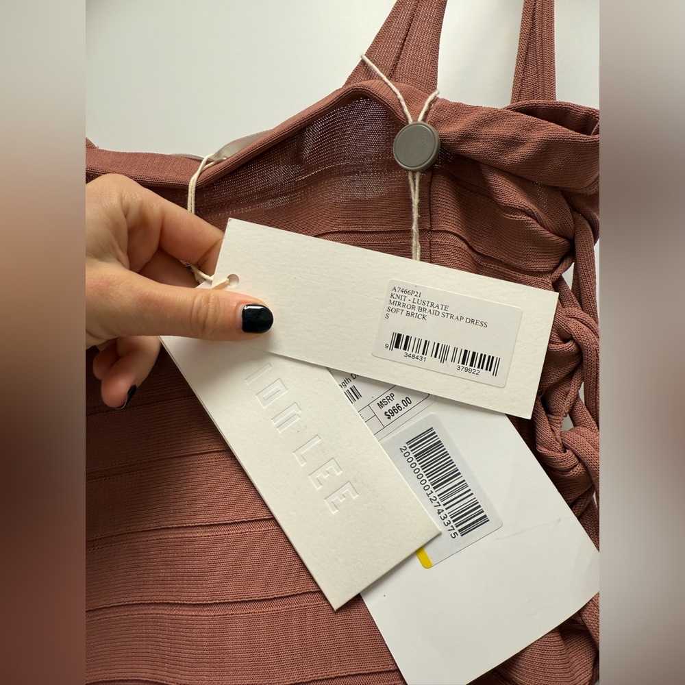 DION LEE Knit Mirror Braid Strap MIDI Dress in Soft Brick - Picture 6 of 6